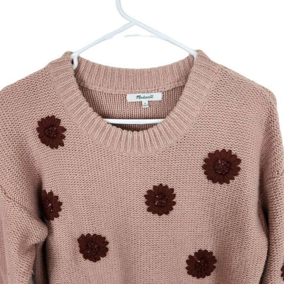 Madewell Flower Embroidered Pullover Knit Spring Grandmacore Sweater Small - Picture 5 of 10